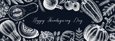 Thanksgiving background. Pumpkins sketches on chalkboard. Autumn plants and fruit drawings. Vector vegetables, butternut squash, marrow, pumpkin sketches. Fall banner design. Harvest festival.